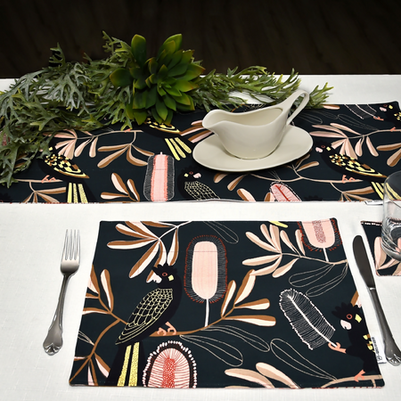 handmade Australia native reversible - black cockatoo & banksia