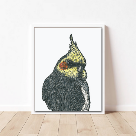 Australian Birds - Cockatiel Lino-print and Watercolour