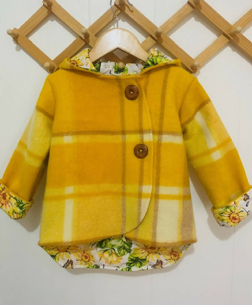 Sunflowers Vintage Wool Blanket Upcycled Coat Size 2