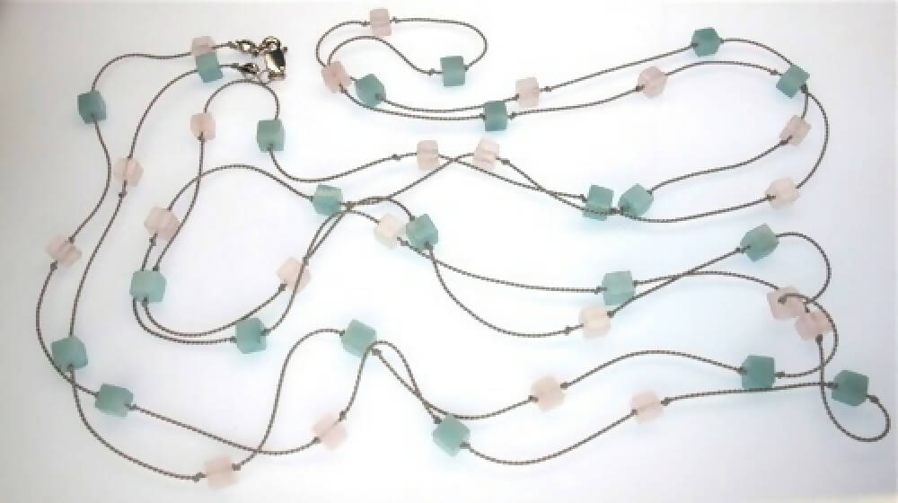 Amazonite and rose quartz long necklace 5