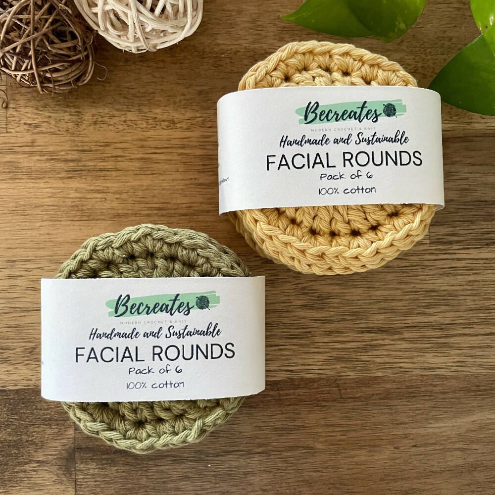 Reusable Cotton Facial Rounds - Set of 6 - Green