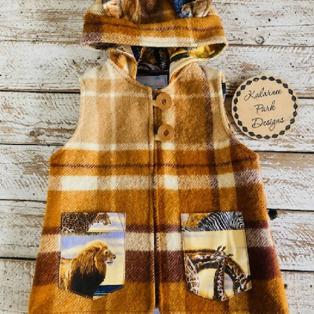 Safari Vintage Wool Blanket Upcycled Vest Size 4