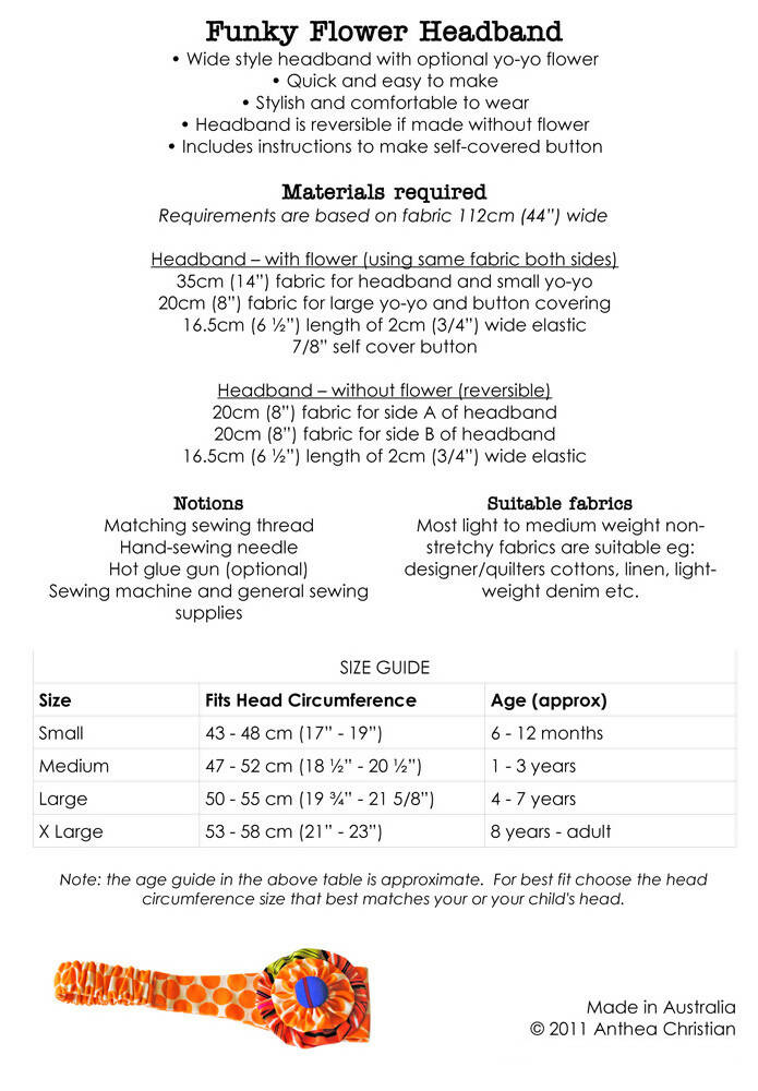Funky Flower Headband PDF Sewing Pattern
