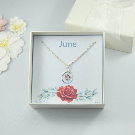 June Birth Flower and Birthstone Necklace on Gift Card