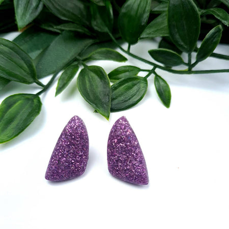 STUD Earrings - Purple Glitter Sally Sailboat - Resin