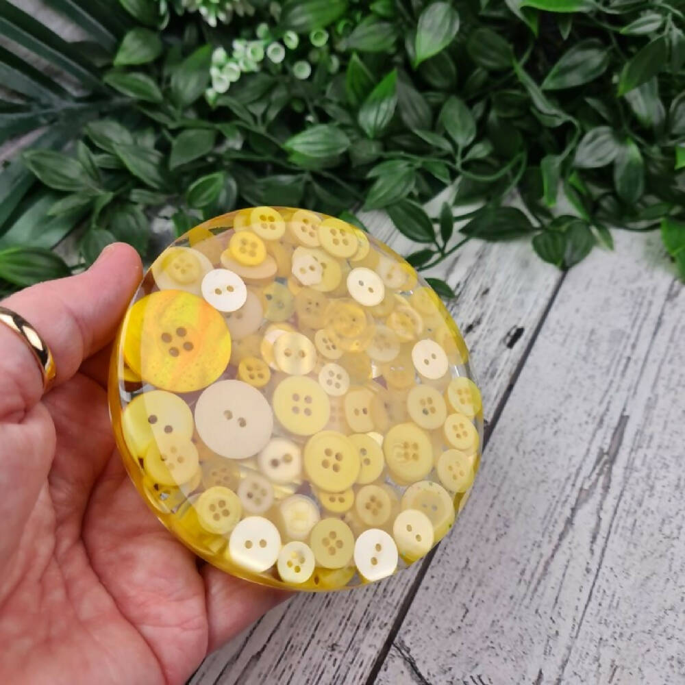 Coaster round flat Resin Mould Handmade Yellow Buttons (5)