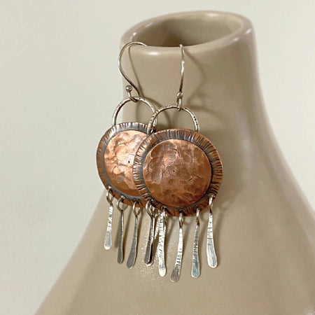 Copper Sterling Silver Wind Chime Dangle Earrings