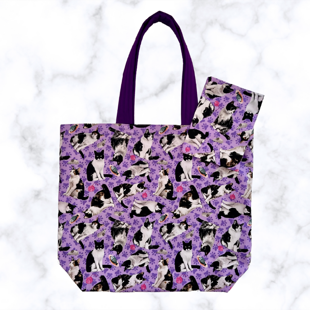 Grocery Tote ... Tuxedo Cat ... Lined with storage pouch