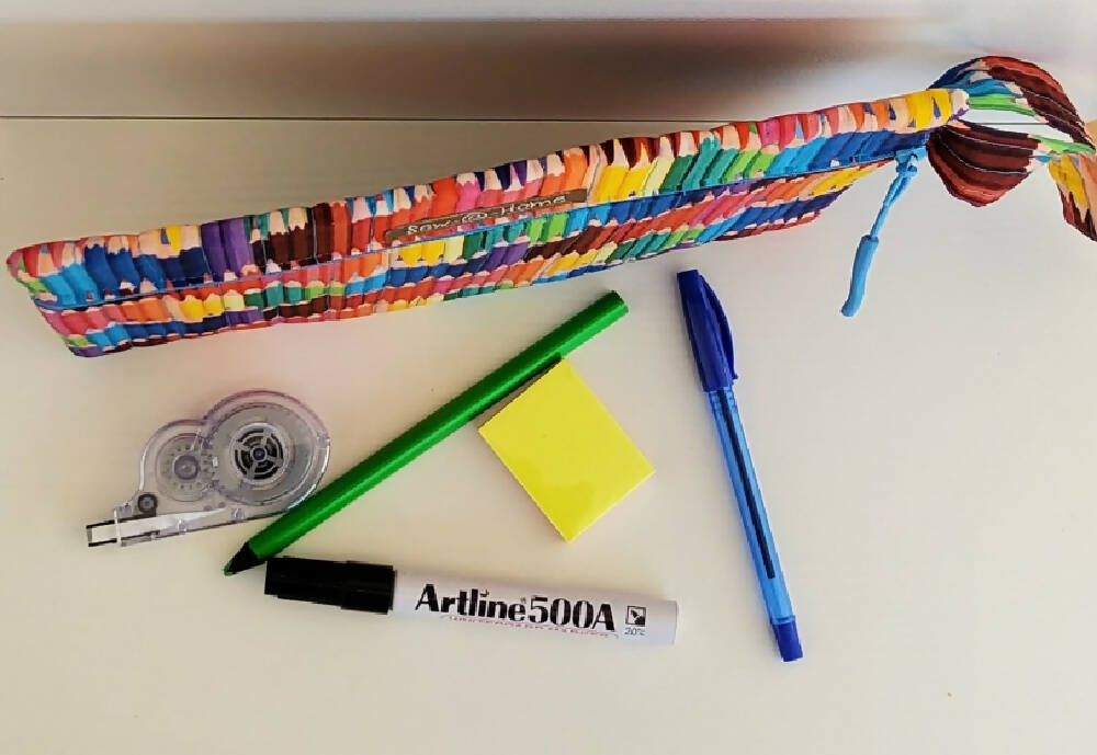 Colourful pencil case.