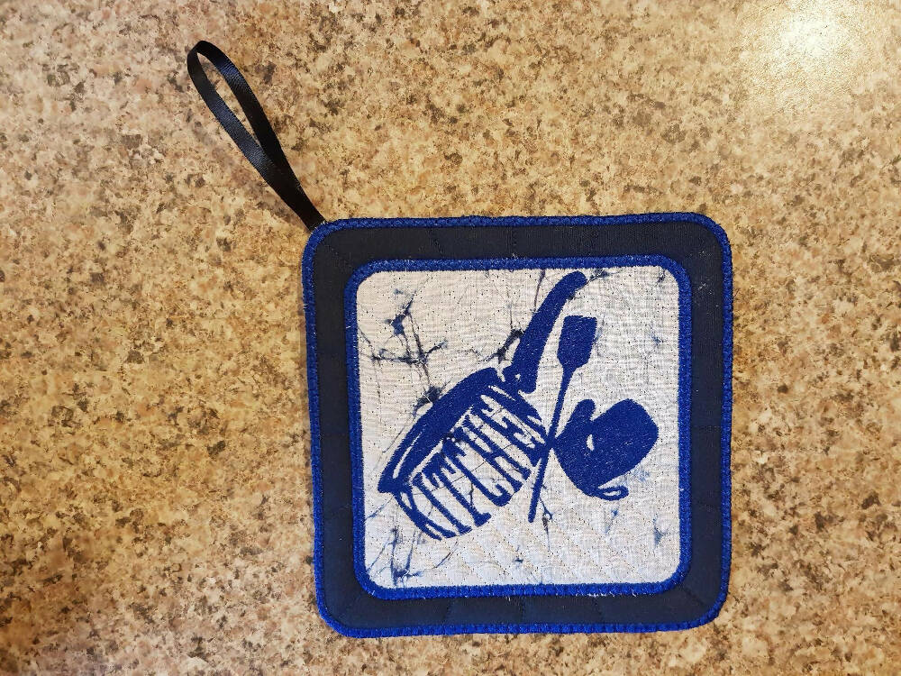 "Cooking Utensils" Embroidered Set of 2 Blue Pt Holders