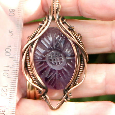 Carved Amethyst In Copper with chain