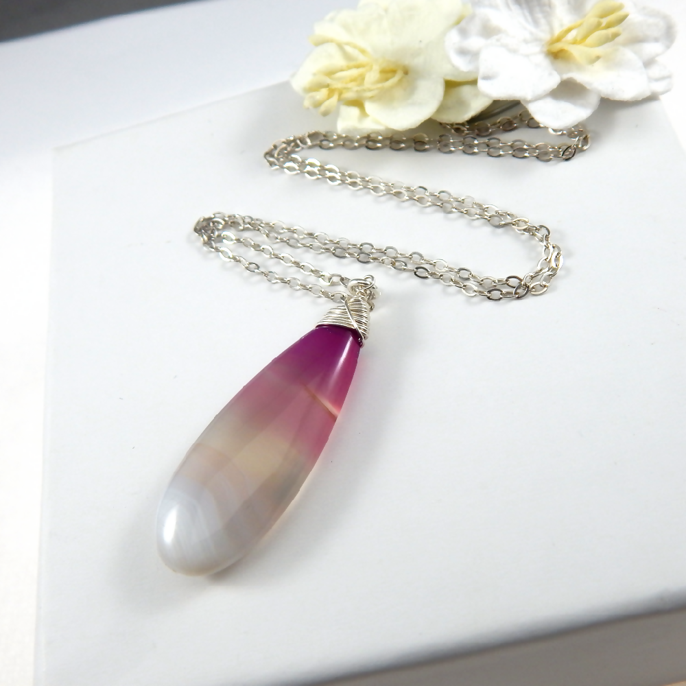 Purple Banded Chalcedony Pendant Necklace Sterling Silver