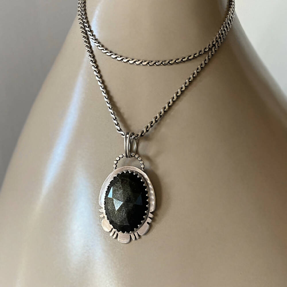 Pendant Sterling Silver Ornate Bezel Obsidian Oval 1 L