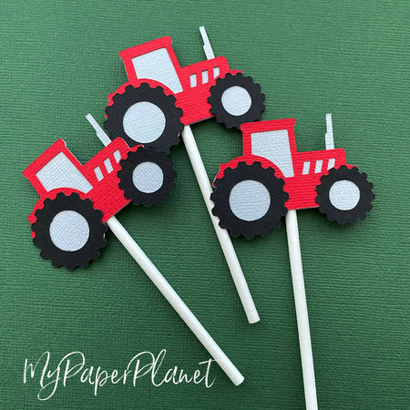 Tractor cupcake toppers. Red or green tractors