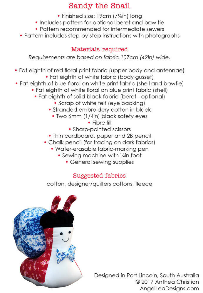 Snail Soft Toy PDF Sewing Pattern