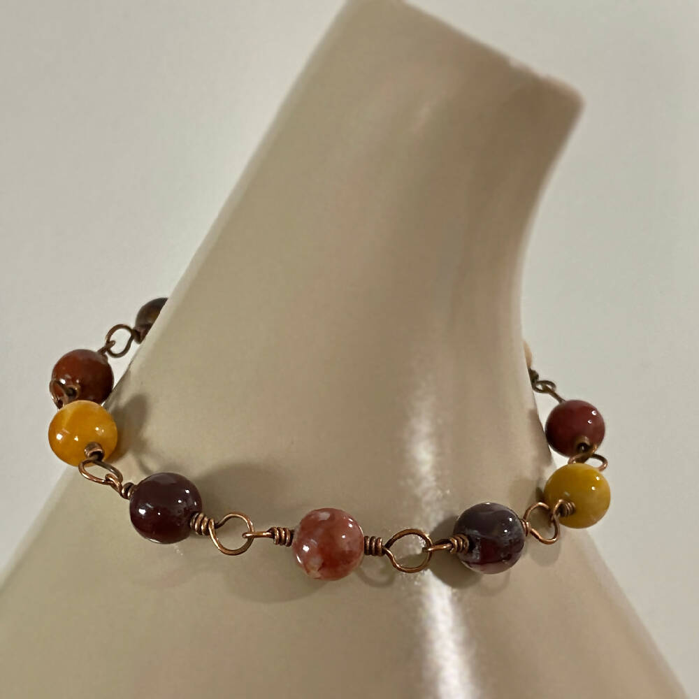 Copper Wire Wrapped Mookaite Multicoloured Bracelet
