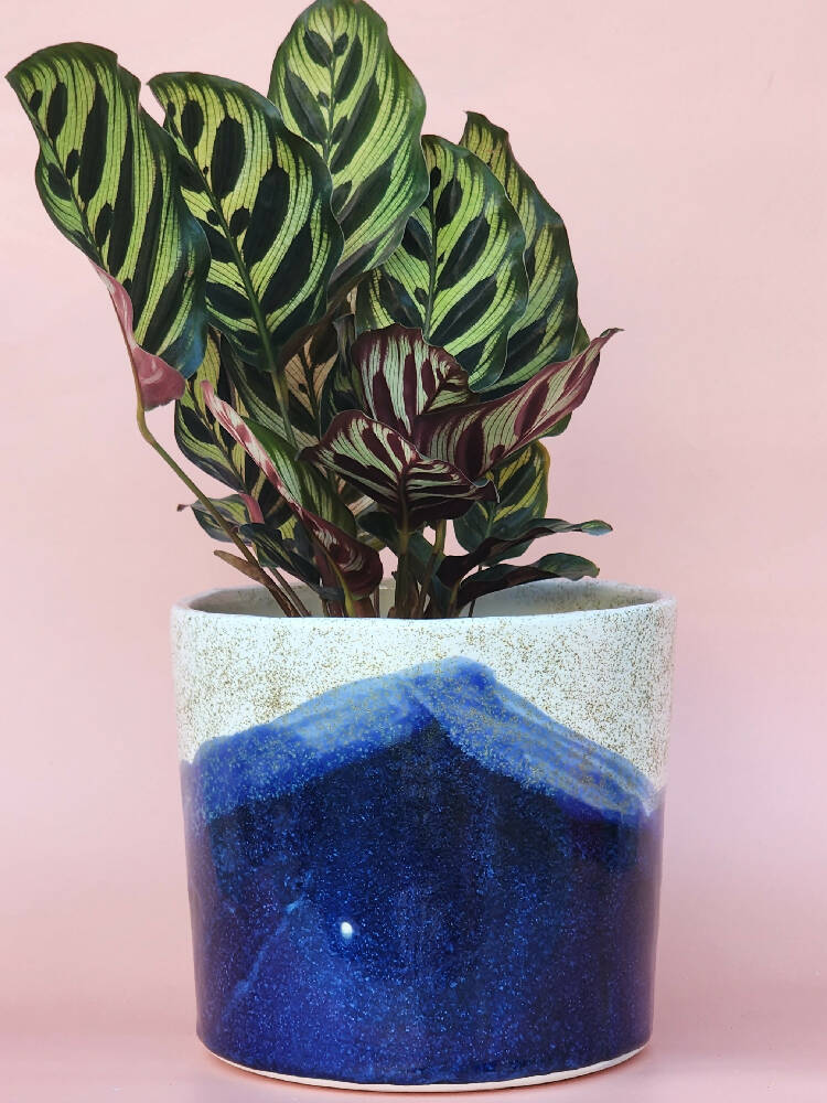 Handmade Ceramic Cover Pot - Speckled Sapphire Glaze