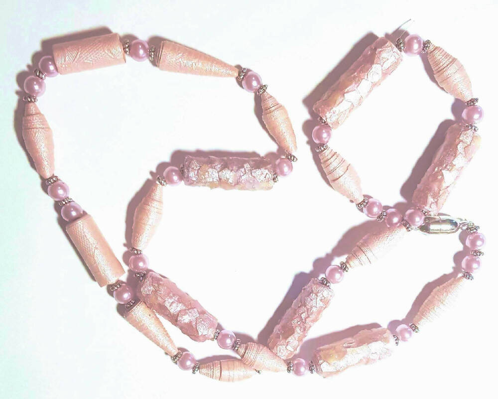 Beaded Necklace. Sustainable Eggshell, paper bead and pearls.