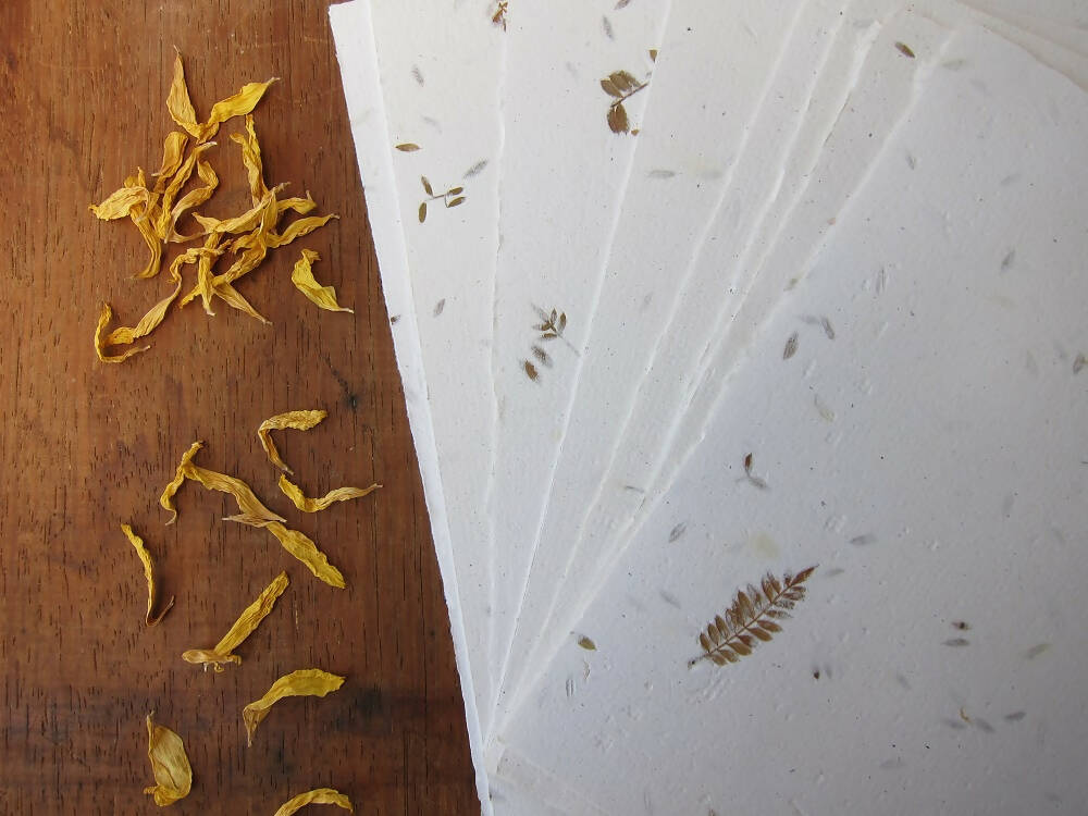 Handmade Paper with Jacaranda Leaves / Botanical Stationery / Craft Paper