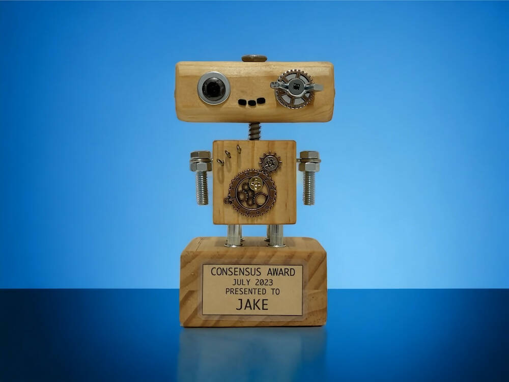 Rupertus - Wooden Steampunk Robot Trophy (Customisable)