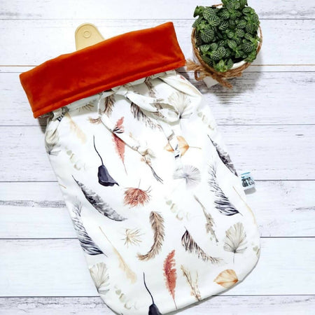 Hot Water Bottle Cover -Boho Feathers with Velvet Lining