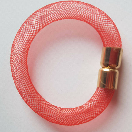 Bangle style bracelet. Red or black nylon mesh tubing