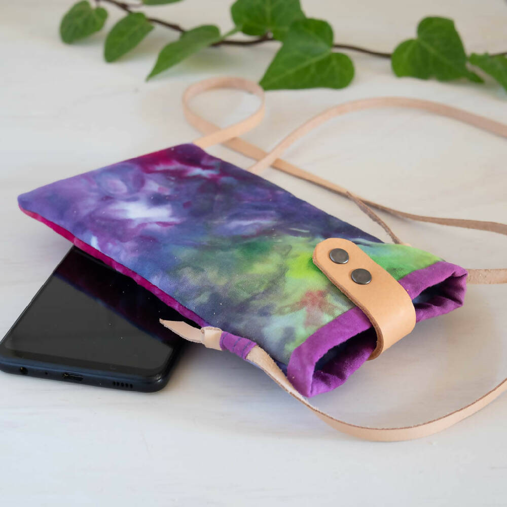 Ice Dyed Phone Carrier, Glasses Case, purple