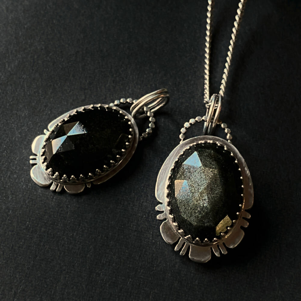 Pendant Sterling Silver Obsidian Oval Gothic