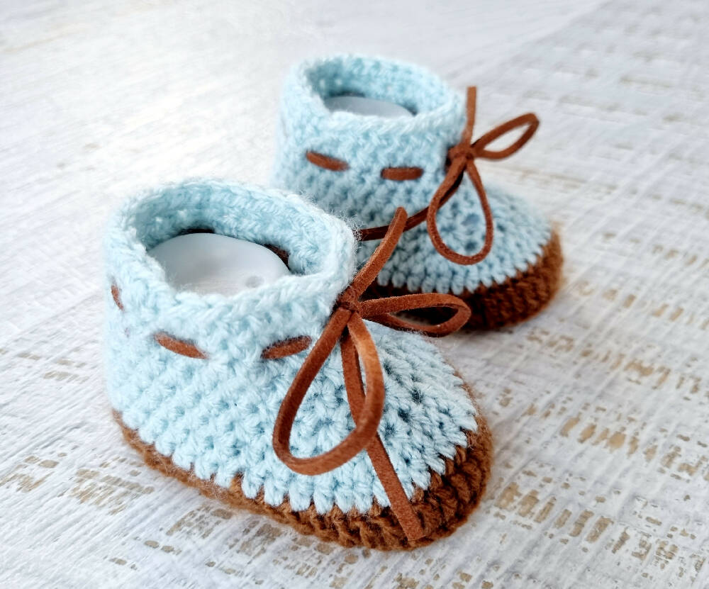 Baby Booties Duck Egg Blue Newborn Crochet Knit Shoes Socks