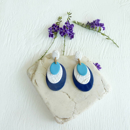 Blue & White Polymer Clay Earrings 