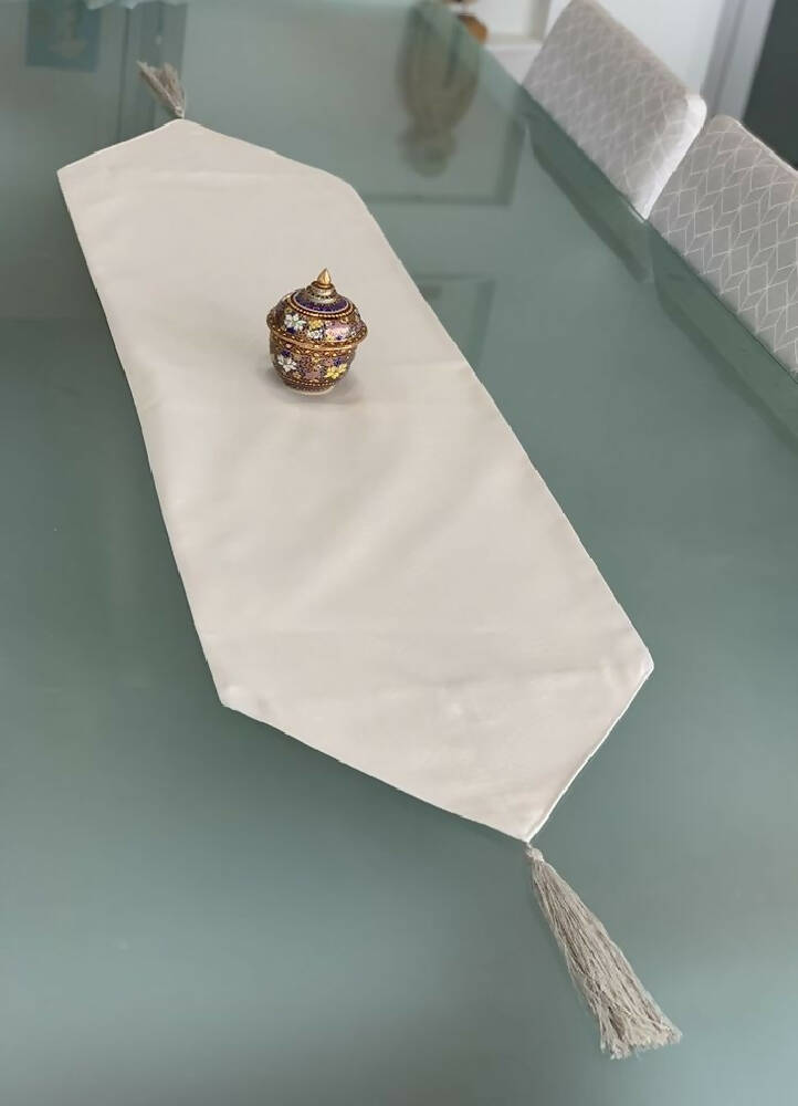 Table Runner-Cream with Tassel-150cm x 38cm