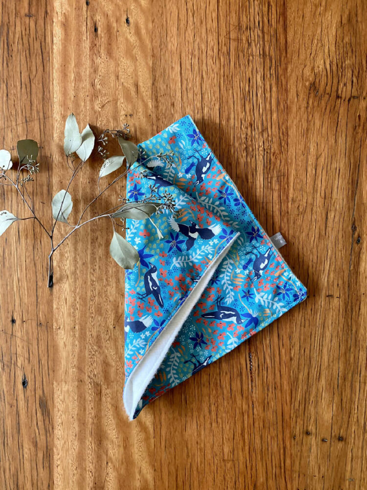 burp cloth - Australian magpies green / organic cotton hemp / eco friendly