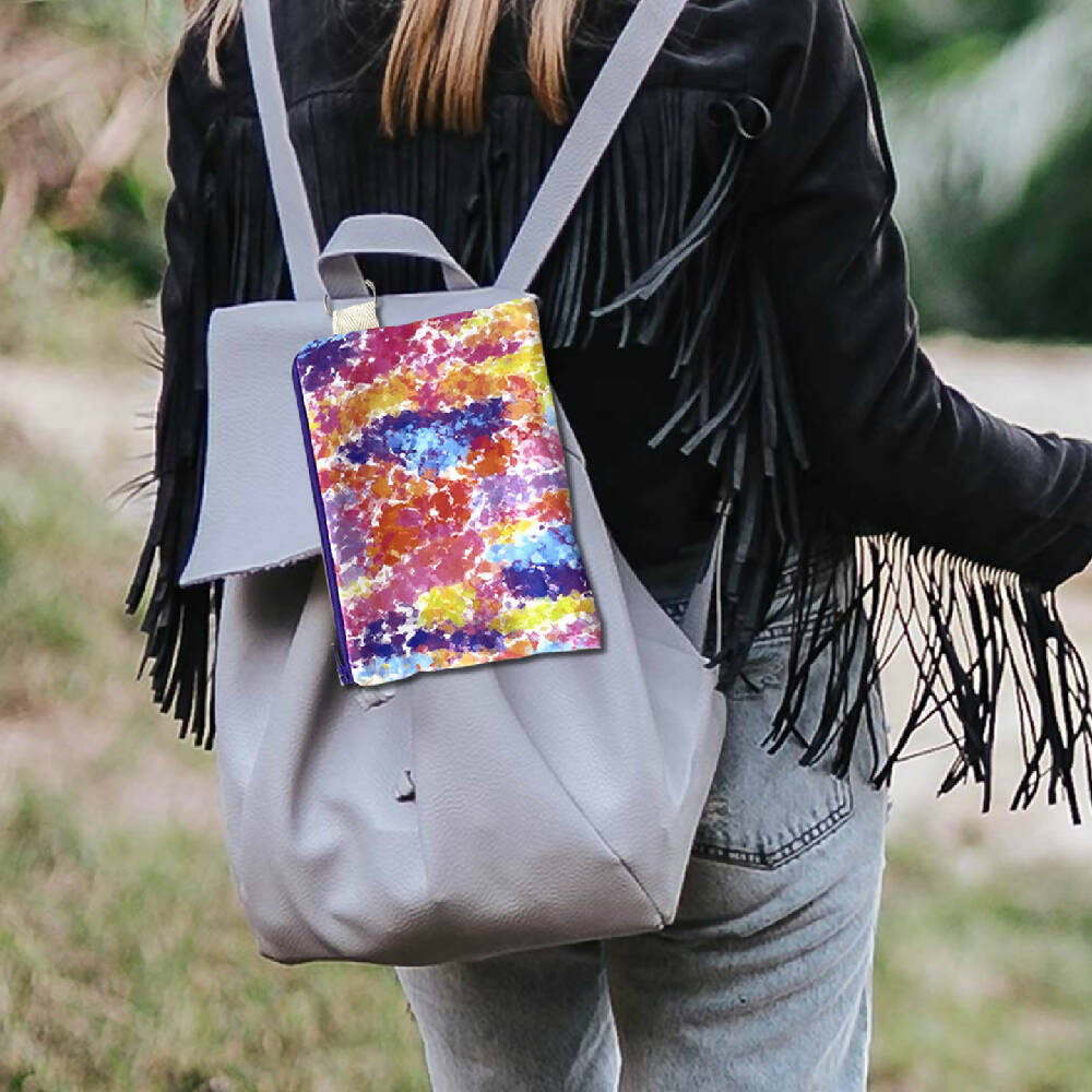 Zipper Purse - Abstract Rainbow Splash pattern print with secret message inside #9