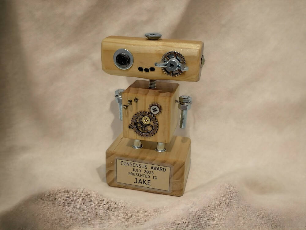 Rupertus - Wooden Steampunk Robot Trophy (Customisable)