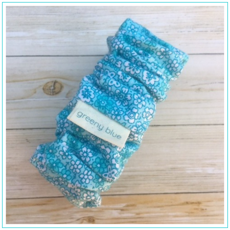 Blue Flowers Scrunchie - Wide Elastic - 100% Cotton