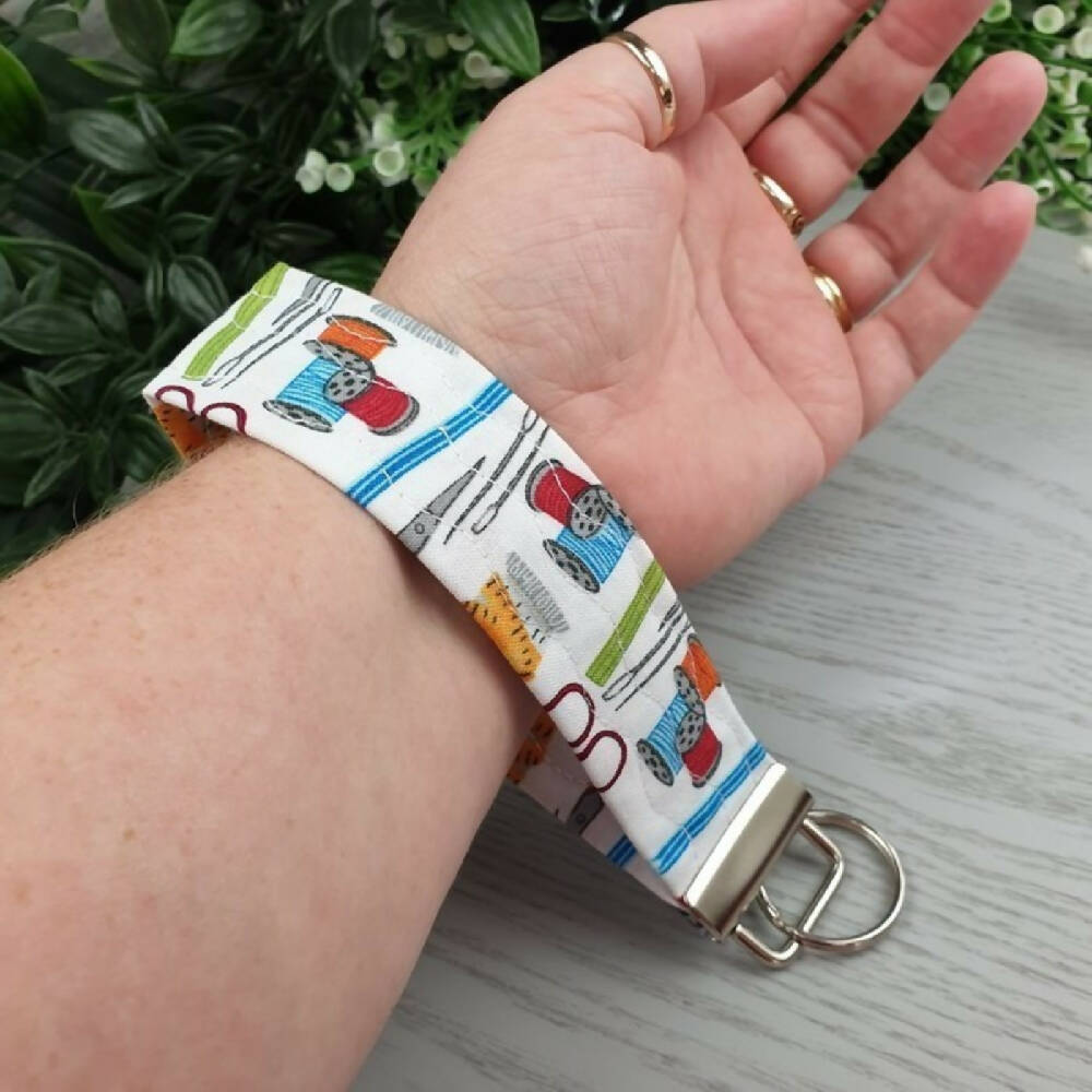 Keyfob - Sewing - scissors & measure - Button - Wristlet - Bag Tag - Keyring