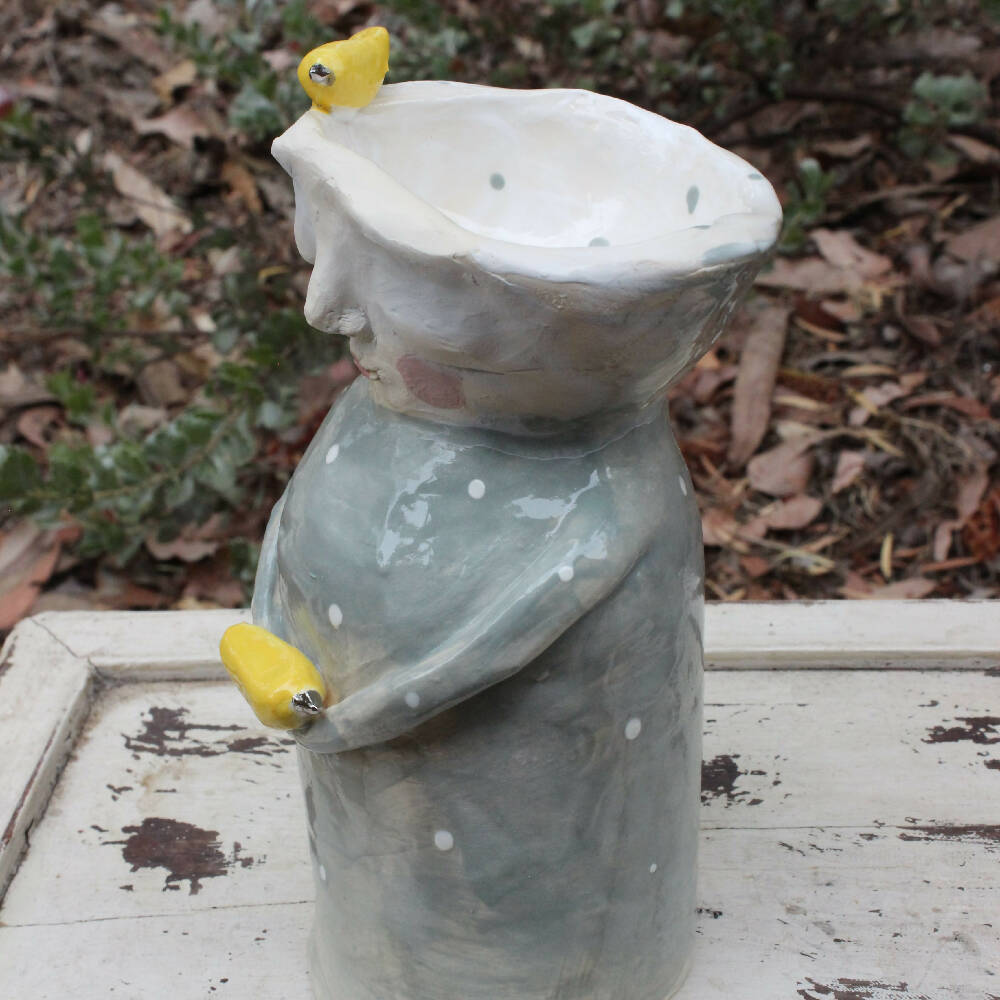 clay Grey and yellow ceramic tealight holder pottery candle