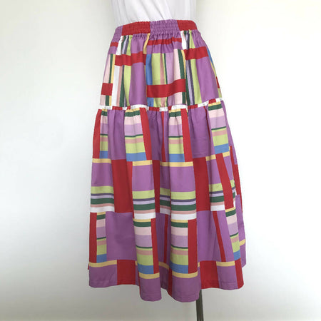 Tiered Skirt - Pastel Stripes with Red