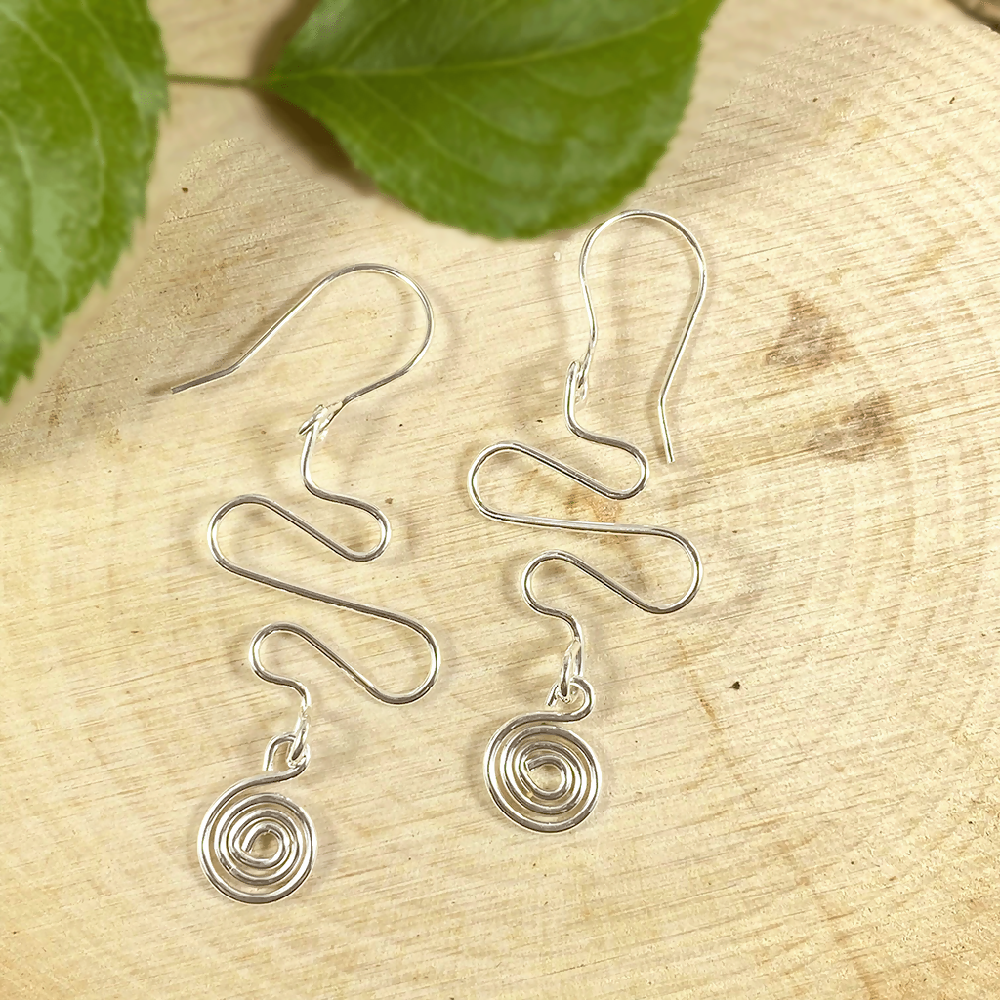 Argentium Silver Abstract Spiral Dangle Earrings
