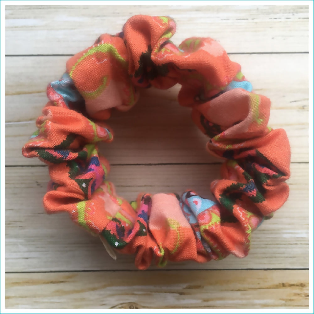 Bright and Colourful Orange Paisley Scrunchie - Wide Elastic - 100% Cotton