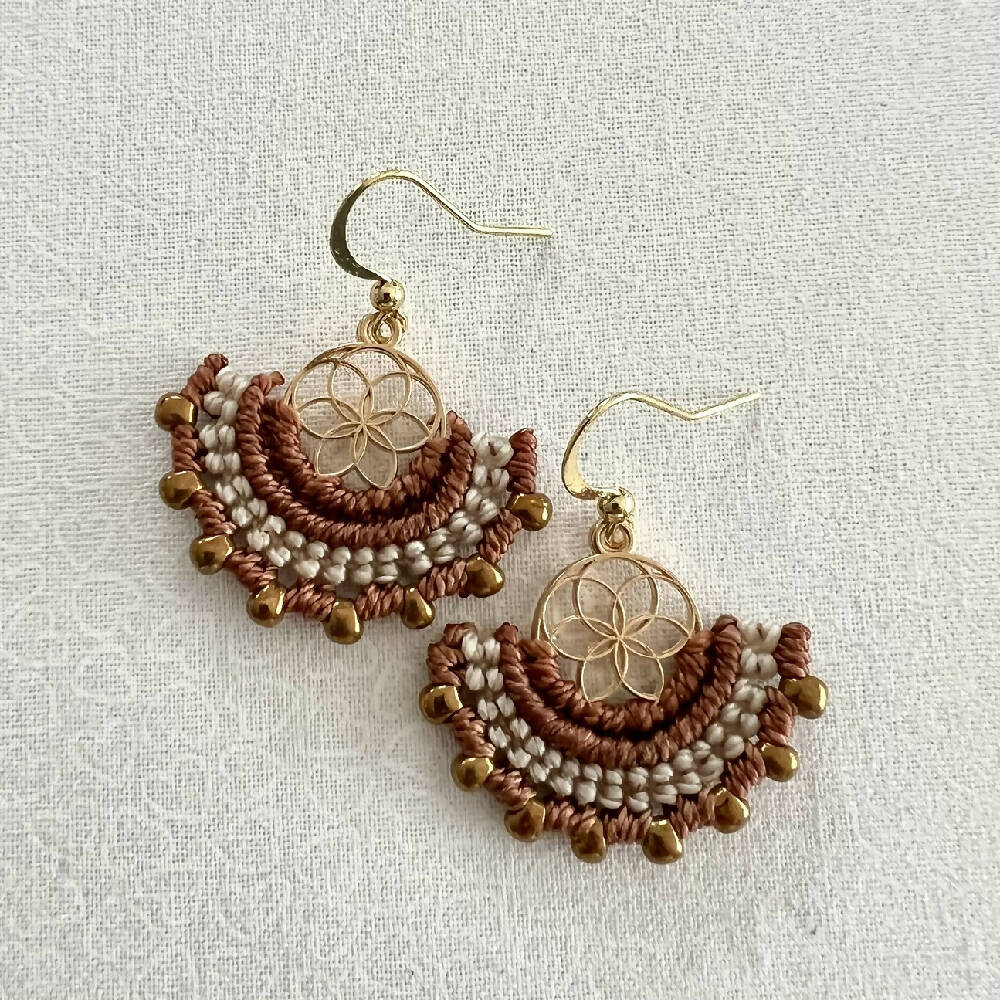 SOLD OUT - Brown Luxury Micro Macrame Earrings + 14k gold plated hooks + Free microfiber pouch