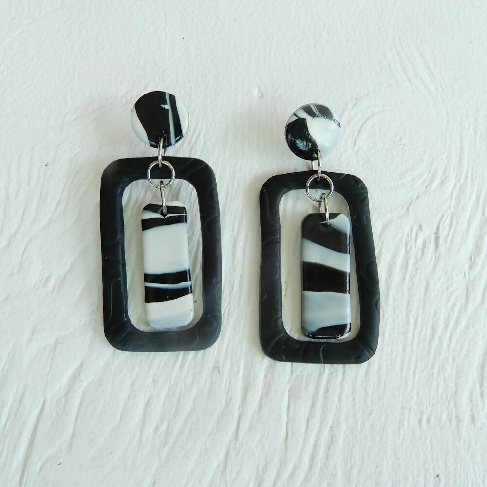 Black & White Statement Polymer Clay Earrings "Checkers"