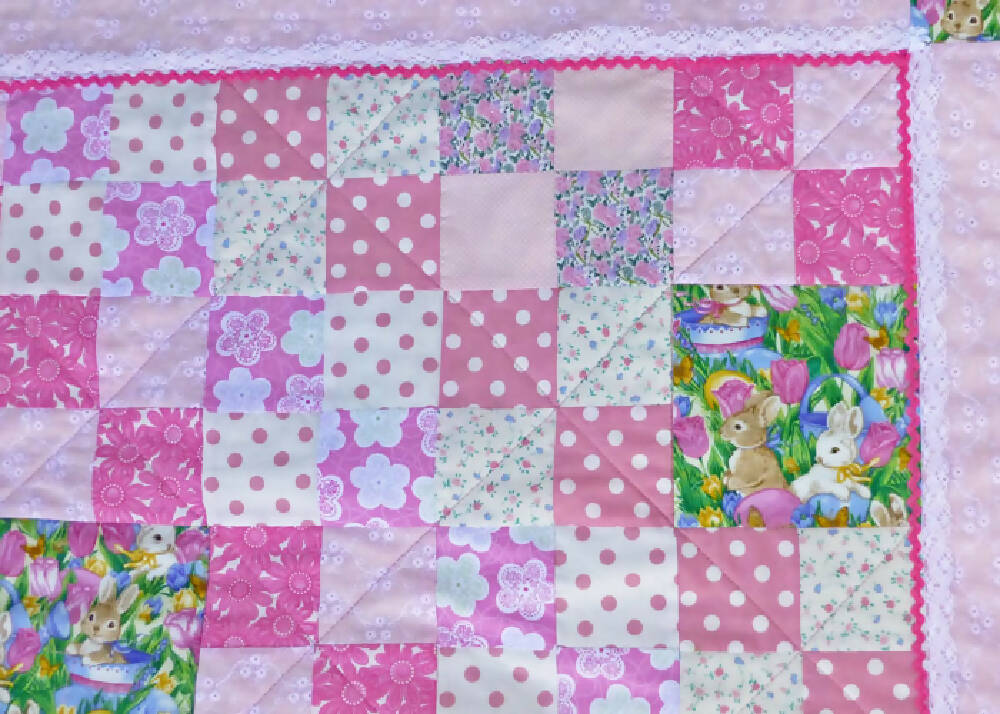 Cot quilt - cute rabbit cot quilt/play rugs. Quality fabrics.
