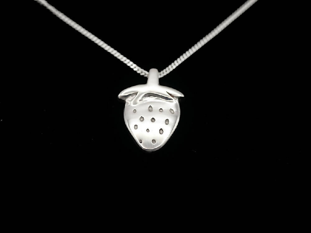 Strawberry - Handmade Sterling Silver Pendant with Curb Chain