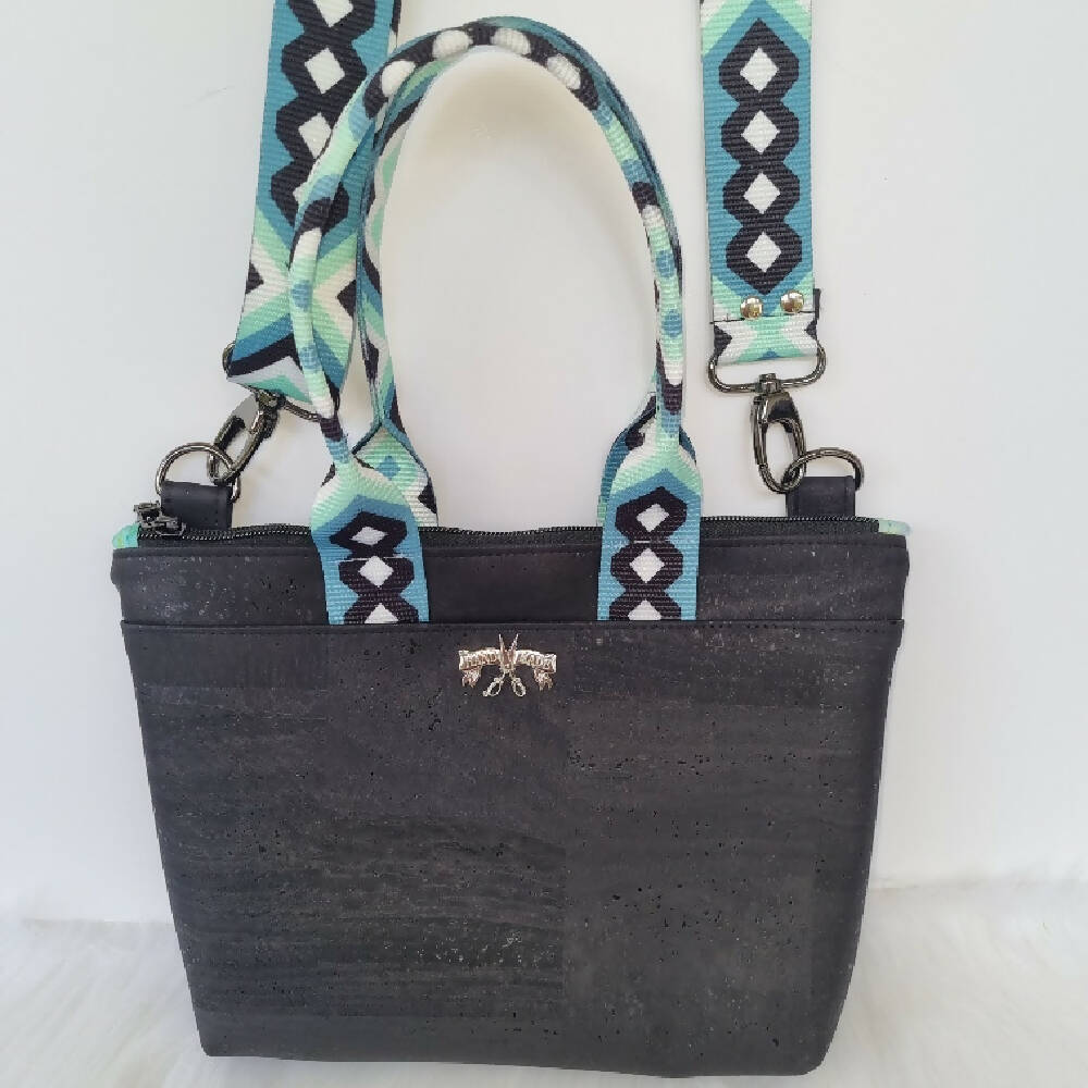 Cork Crossbody with Cotton Webbing Teal