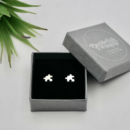 Jigsaw Studs - Handmade Sterling Silver Puzzle Earrings by Purplefish Designs