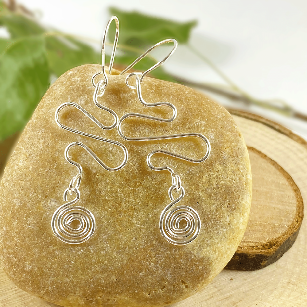 Argentium Silver Abstract Spiral Dangle Earrings