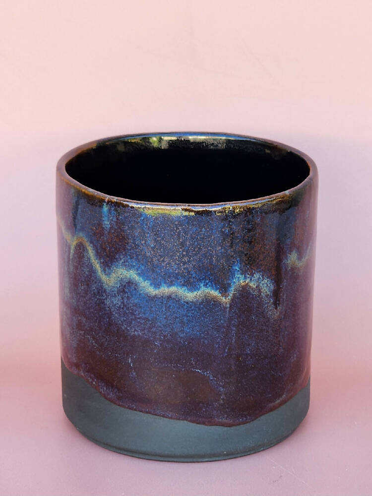 Handmade Ceramic Cover Pot - Brown Stone Glaze