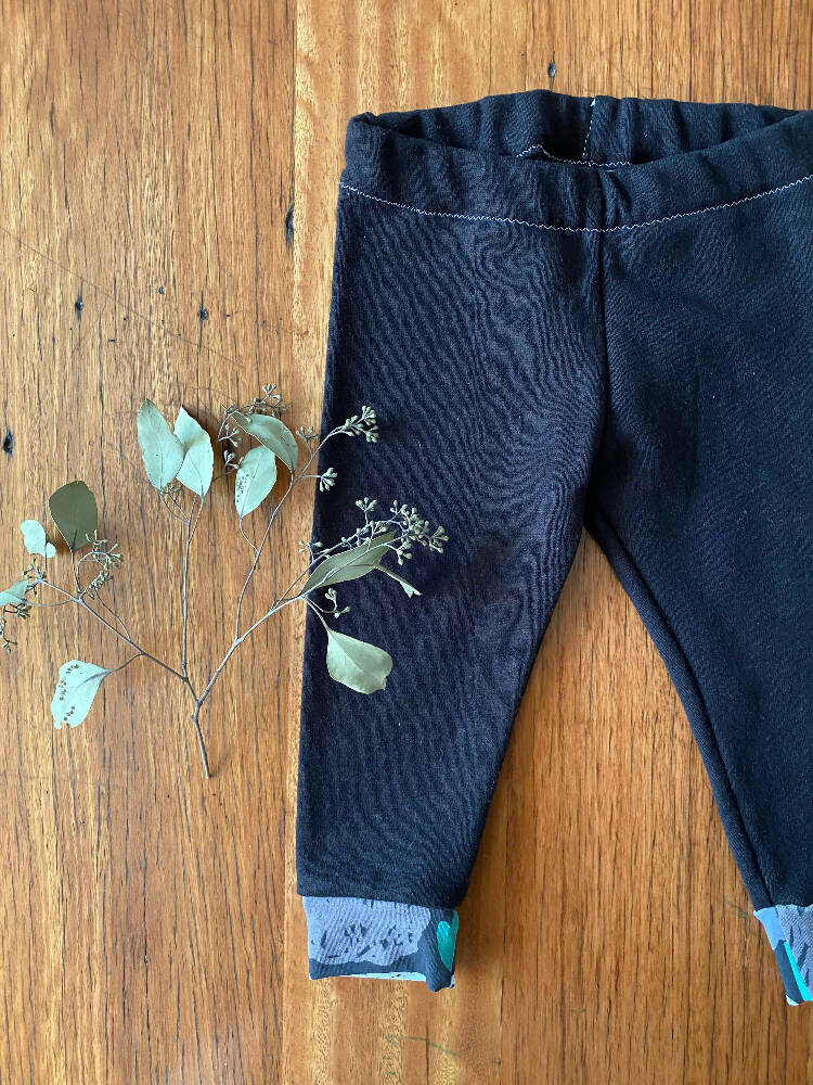 Winter pants - black / organic cotton hemp fleecy pants / 1 - 3 years