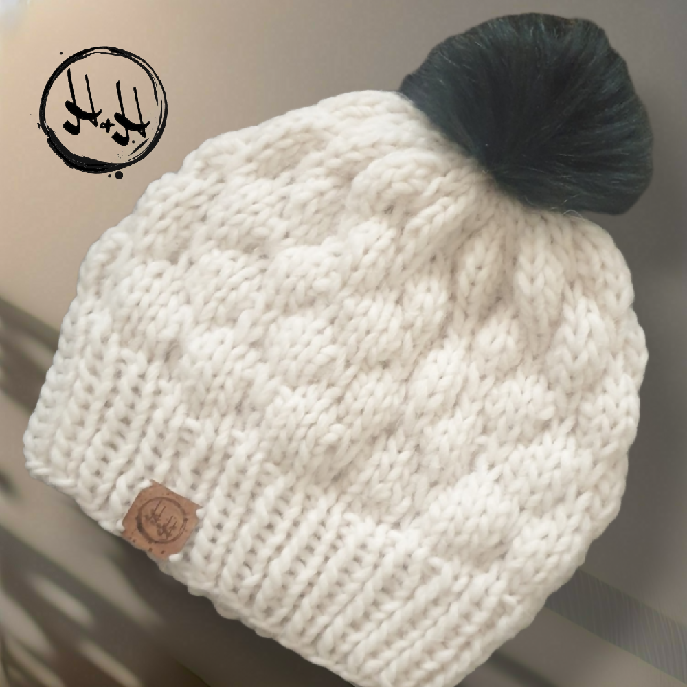 EASY CHUNKY BOBBLE KNIT Pattern, Scandi Inspired, Chunky Beginner Knitting, Unisex Adult Beanie, Quick Knit, Instant PDF Download